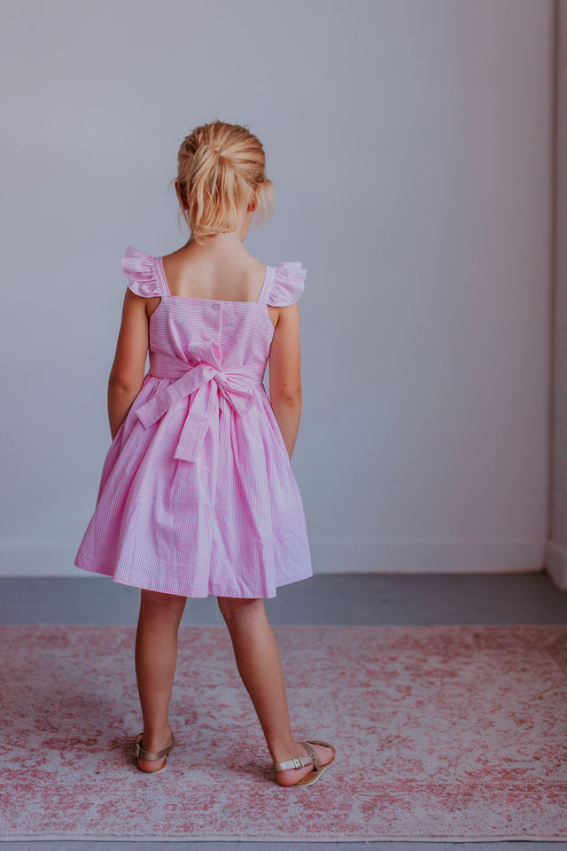 Little Girl's Pink Seersucker Dress