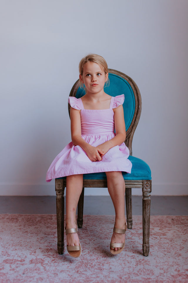 Little Girl's Pink Seersucker Dress