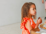Little Girl's Orange Polka Dot Flutter Sleeve Caftan Dress