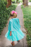 Little Girl's Turquoise Unicorn Print Ruffle Jersey Dress